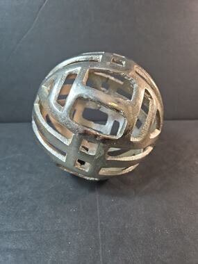 Modern Geometric Metal Orb Sphere Sculpture Home Decor Accent Silver 4" Diameter